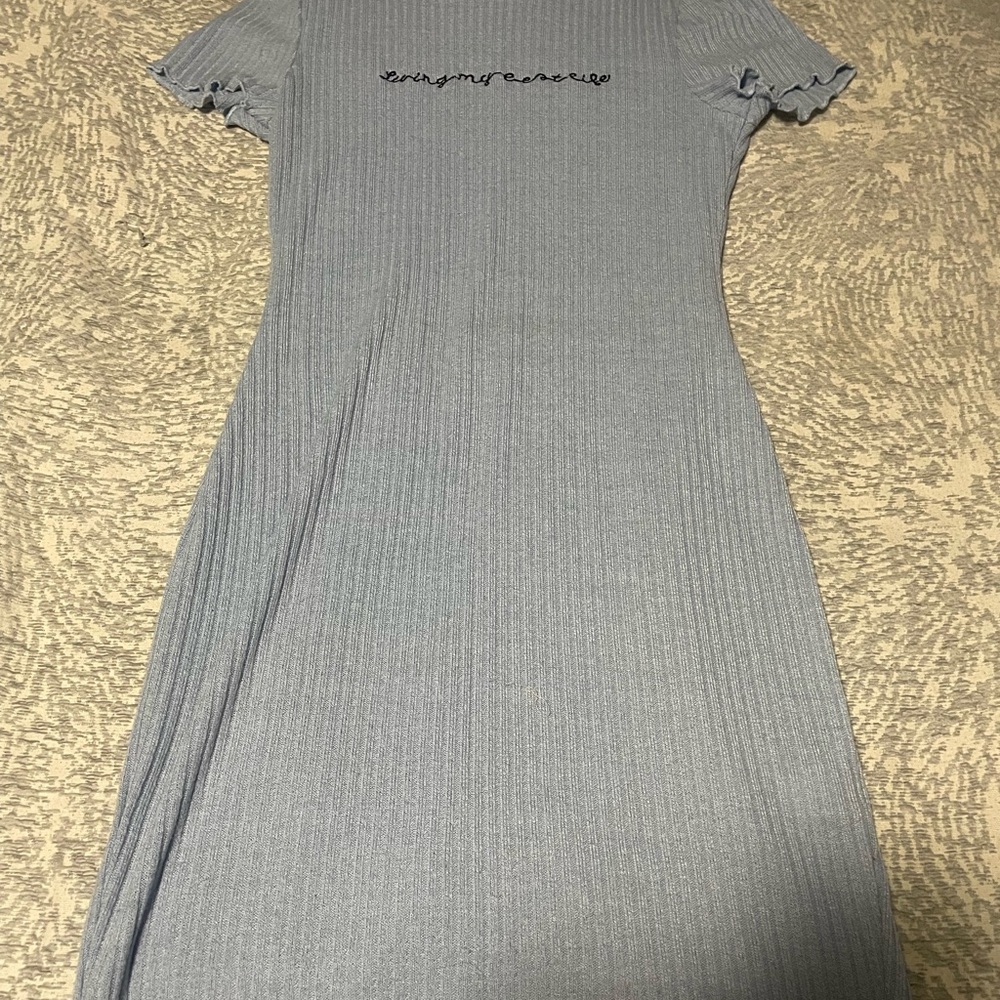 Elegant Blue Ribbed Dress